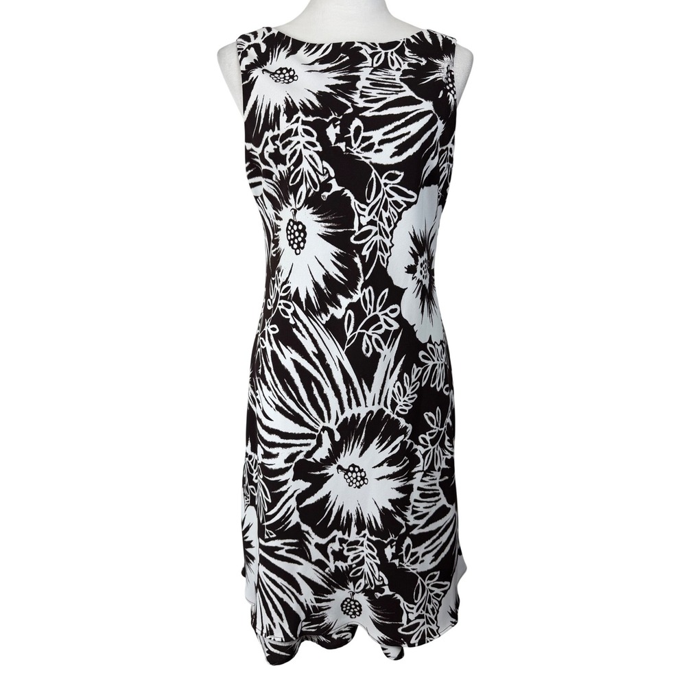 S.L. Fashions Floral Cowl Back Sheath Dress Women Size 8 Black White Sleeveless